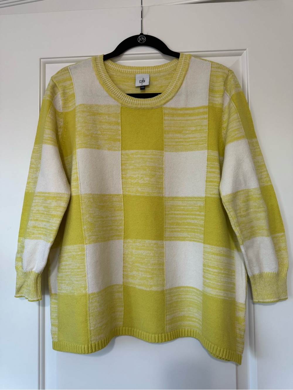 CAbi Yellow & White Check Crewneck Pullover